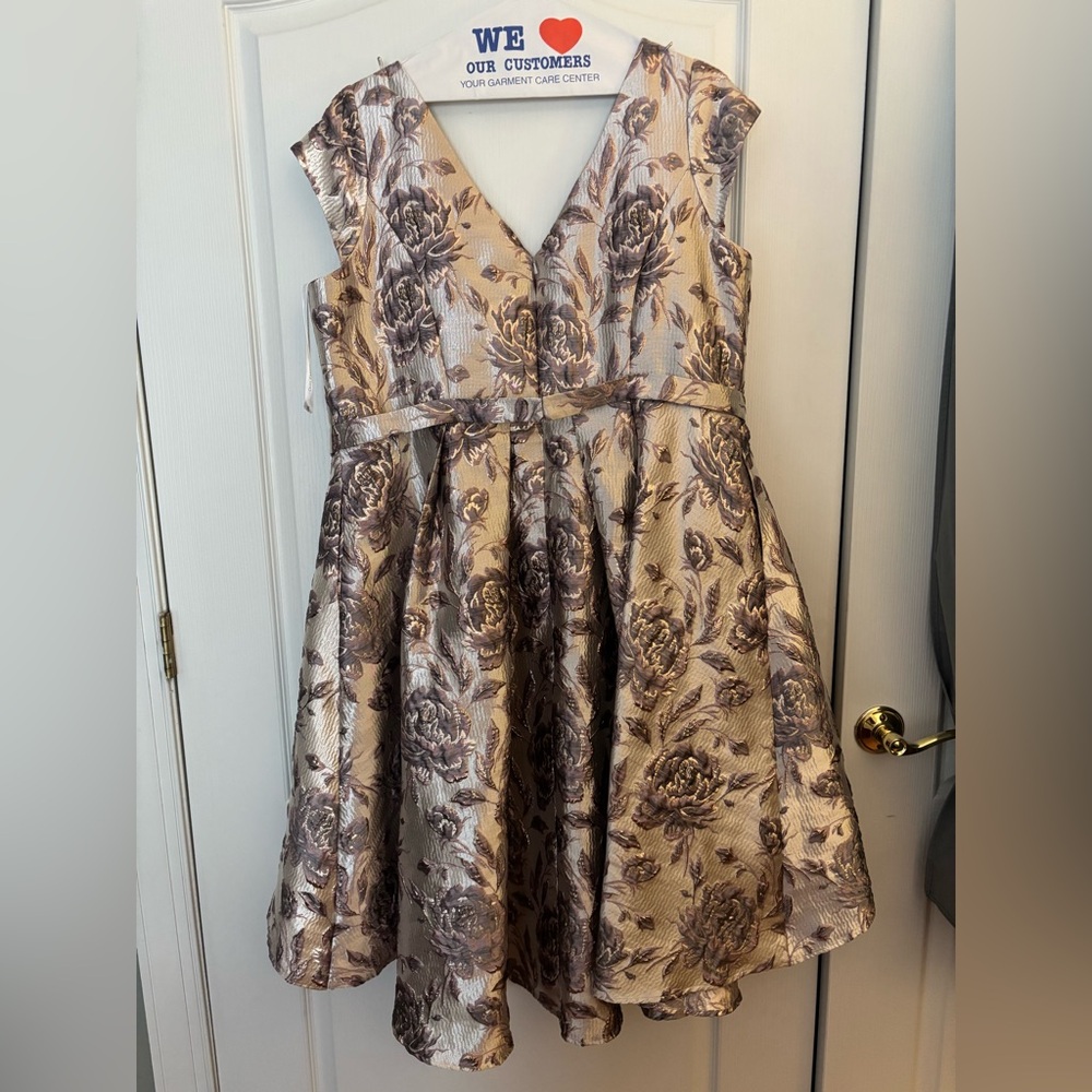 Oleg Cassini Champagne and Metallic Floral Party Dress - Girls